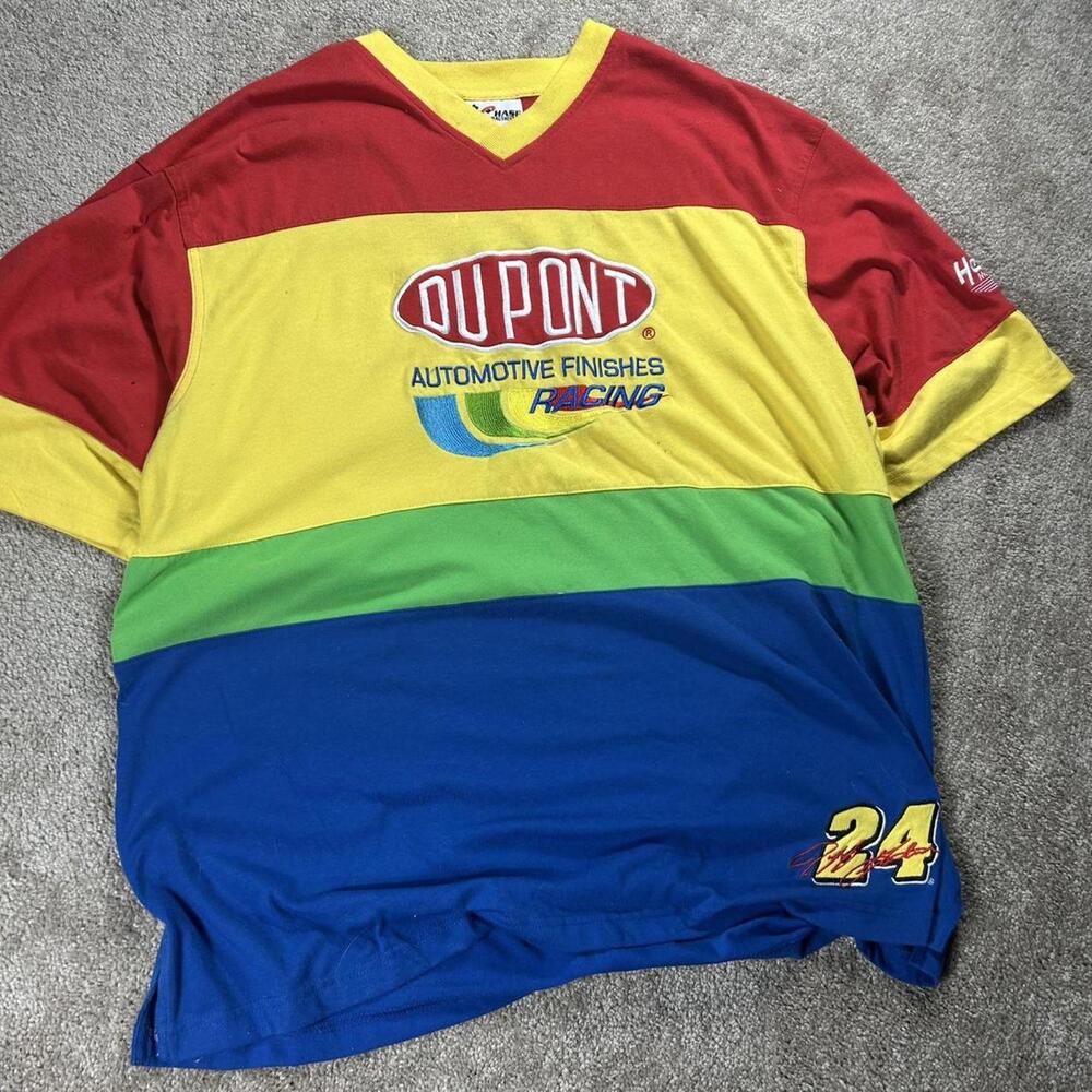Vintage Jeff Gordon Rainbow Dupont Graphic Embroidered Shirt NASCAR XL/XXL
